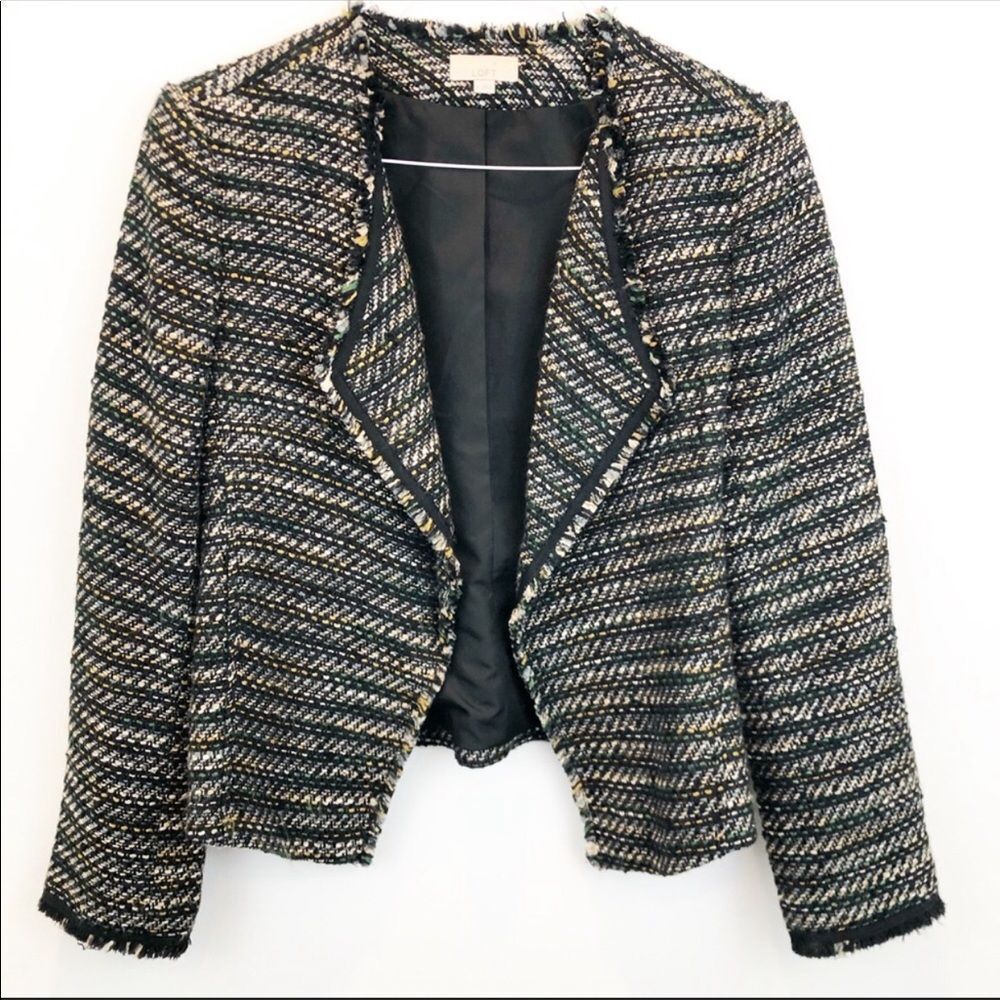 Loft Multicolored Frayed Edge Open Front Jacket 10